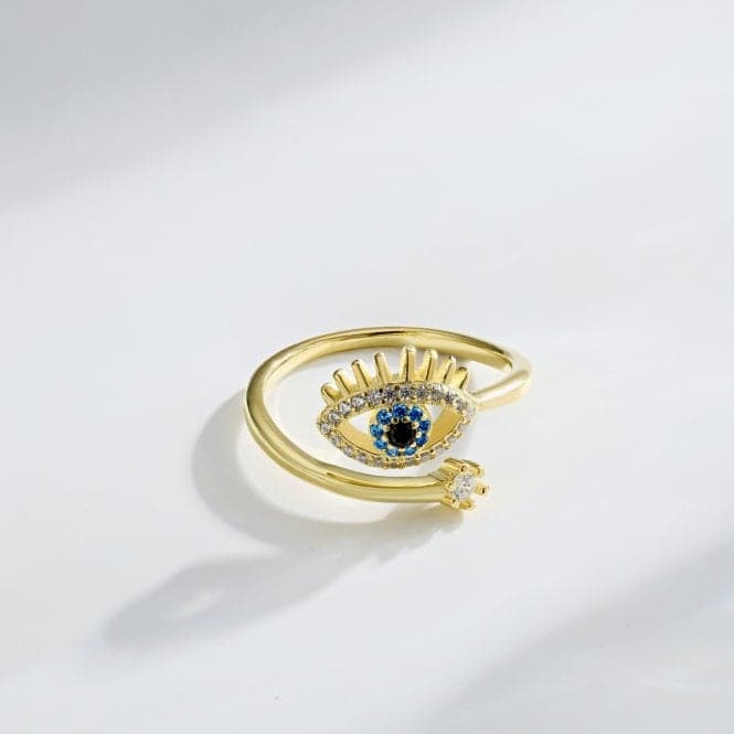 Silver Gold Plated Sparkling Zirconia Adjustable Blue Evil Eye Ring ERLR012Ellie Rose LondonERLR012