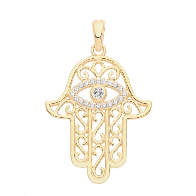 Silver Gold Plated Zirconia Set Hamsa Pendant G61084GPAcotis Silver JewelleryTH - G61084GP