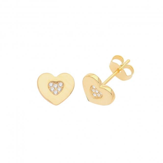 Silver Gold Plated Zirconia Set Heart Studs G51260GPAcotis Silver JewelleryTH - G51260GP