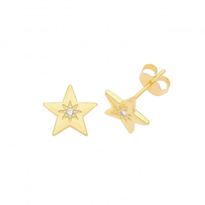 Silver Gold Plated Zirconia Set Star Earrings G51252GPAcotis Silver JewelleryTH - G51252GP