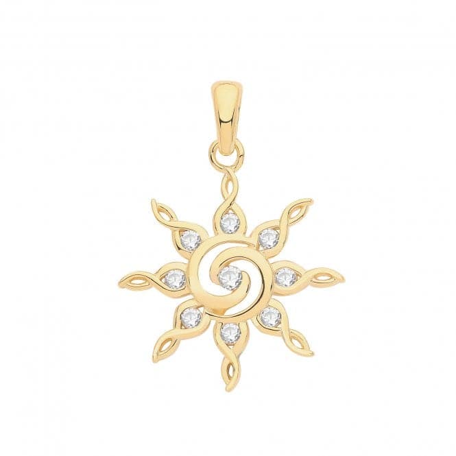 Silver Gold Plated Zirconia Set Twirl Star Pendant G61082GPAcotis Silver JewelleryTH - G61082GP