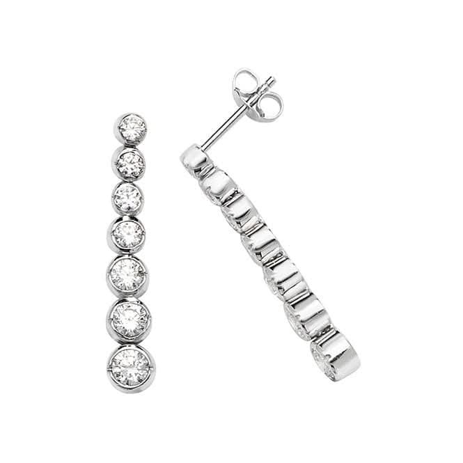 Silver Graduate Zirconia rhodium Plated Drop Earrings G51151Acotis Silver JewelleryTH - G51151