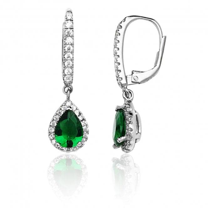 Silver Green Pear Shape White Cubic Zirconia Drop Earrings SEG0081EMSilver & CoSEG0081EM