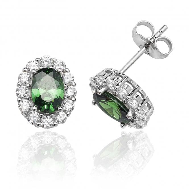 Silver Green White Oval Cluster Cubic Zirconia Stud Earrings SEG0039EMSilver & CoSEG0039EM