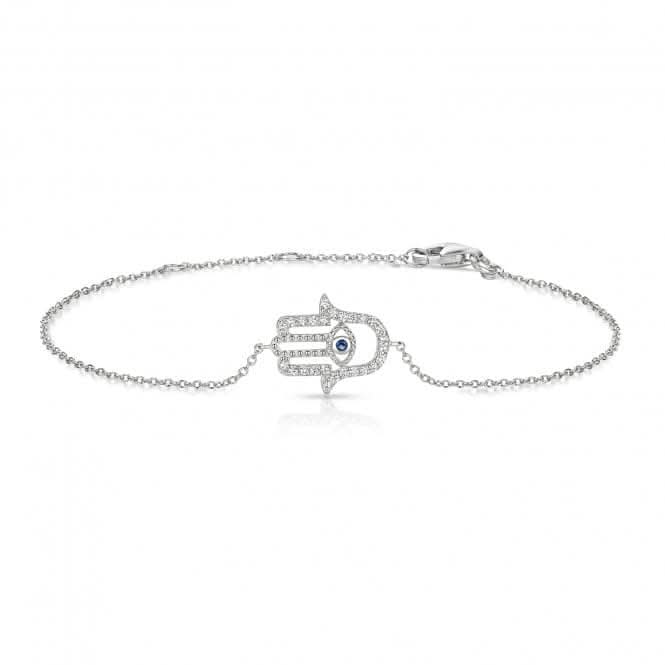 Silver Hamsa &amp; Evil Eye Blue White Cubic Zirconia Bracelet SBG0039Silver &amp; CoSBG0039