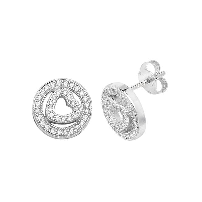 Silver Heart & Circle Zirconia Stud Earrings G51095Acotis Silver JewelleryTH - G51095