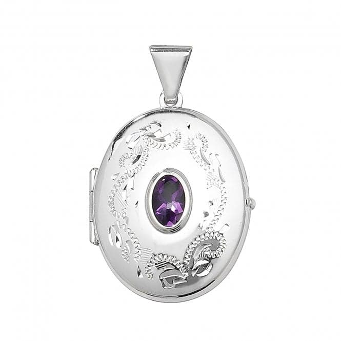 Silver Heart Shaped Amethyst Locket G6694Acotis Silver JewelleryTH - G6694