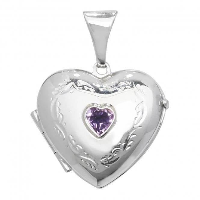 Silver Heart Shaped Amethyst Locket G6901Acotis Silver JewelleryTH - G6901