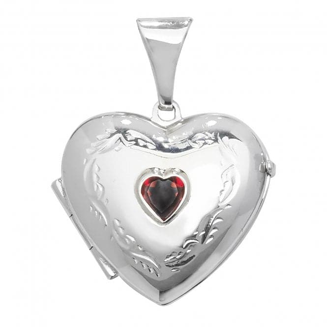 Silver Heart Shaped Garnet Locket G6902Acotis Silver JewelleryTH - G6902