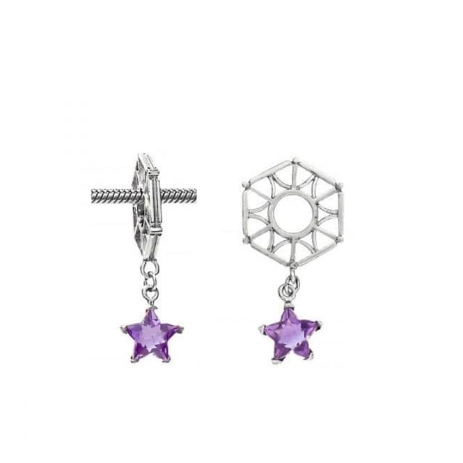 Silver Hexagon with Amethyst Star Dangle Charm S003AStorywheelsS003A