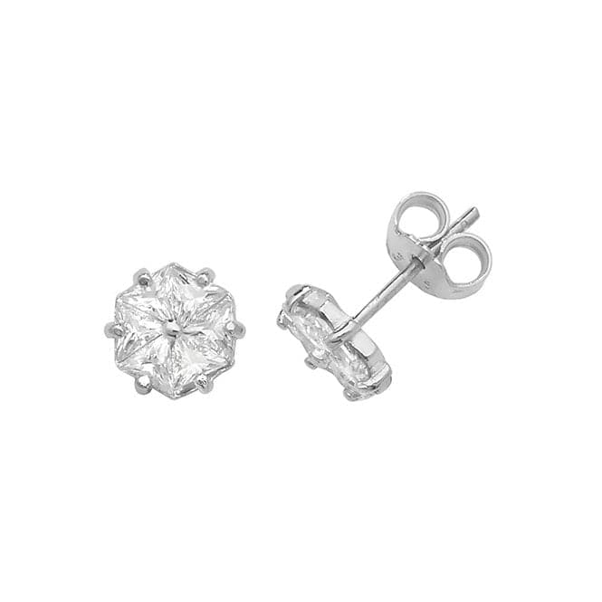 Silver Hexagonal Zirconia Stud Earrings G51080Acotis Silver JewelleryTH - G51080