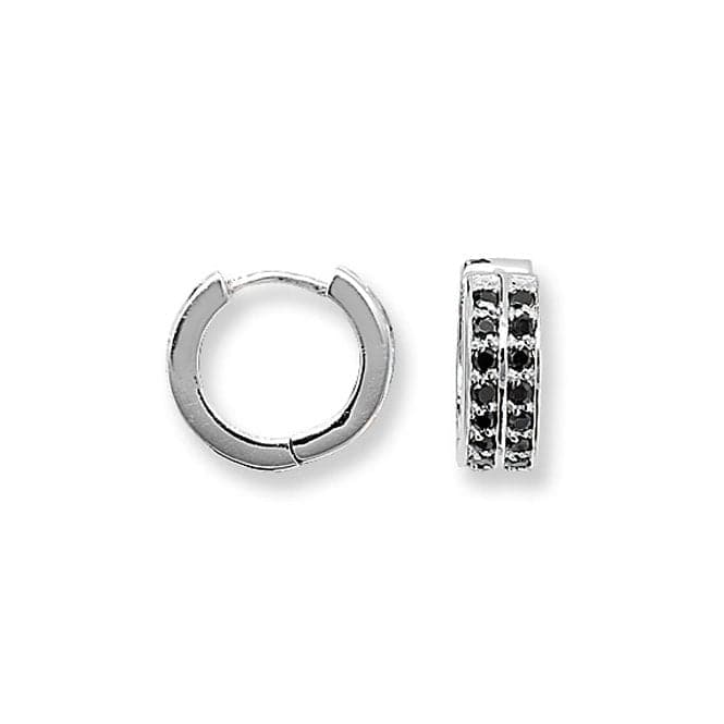 Silver Hinged Black Zirconia Earrings G5219BKAcotis Silver JewelleryTH - G5219BK