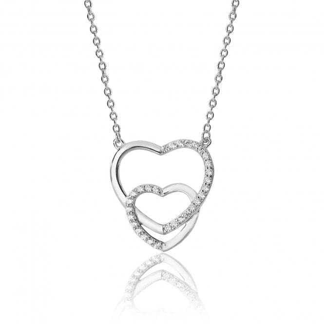 Silver Interlinked Double Heart Shape Plain Cubic Zirconia Chain Pendant SPG0033CZSilver & CoSPG0033CZ