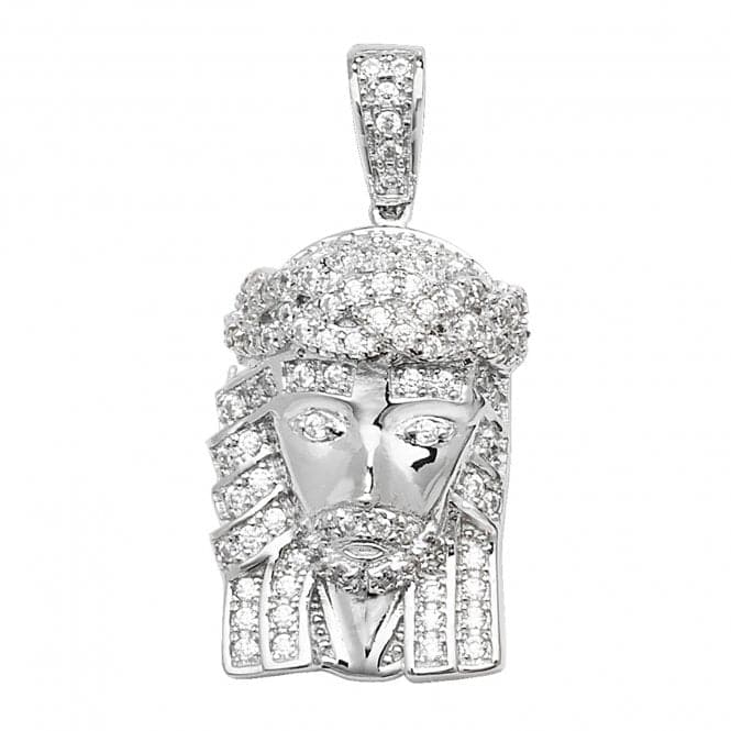 Silver Jesus Christ Face Zirconia Pendant G61002Acotis Silver JewelleryTH - G61002