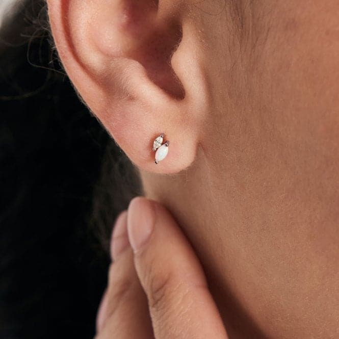 Silver Kyoto Opal And Sparkle Marquise Barbell Single Earring E047 - 07HAnia HaieE047 - 07H