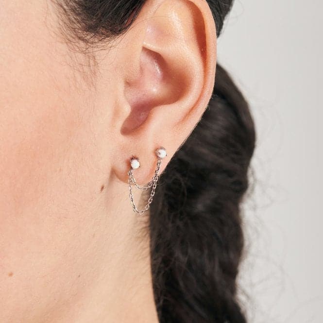 Silver Kyoto Opal Drop Chain Barbell Single Earring E047 - 06HAnia HaieE047 - 06H