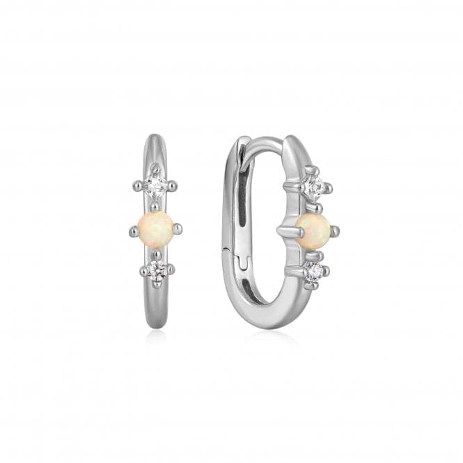 Silver Kyoto Opal Oval Huggie Hoop Earrings E047 - 01HAnia HaieE047 - 01H