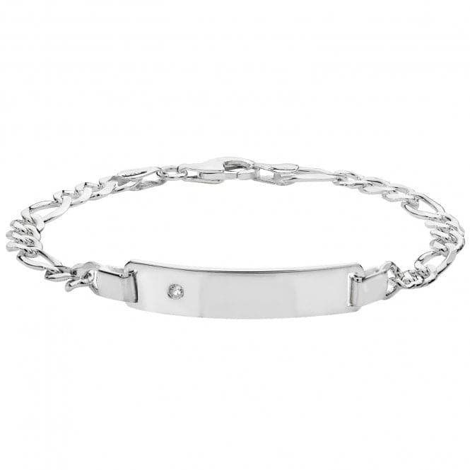 Silver Ladies Figaro Zirconia Set Id Bracelet G2232Acotis Silver JewelleryTH - G2232