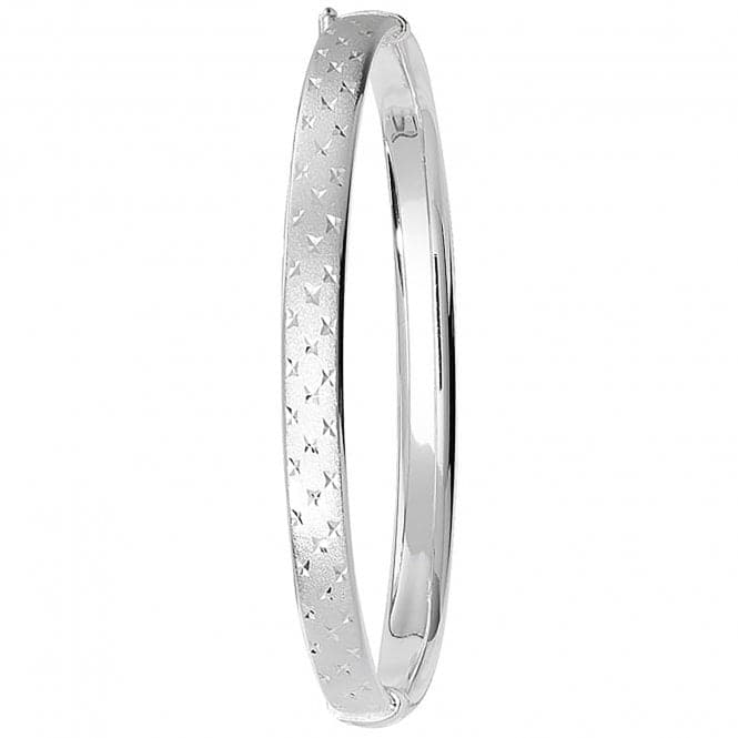 Silver Ladies Oval Dia Cut Frosted Hinged Bangle G4128Acotis Silver JewelleryTH - G4128