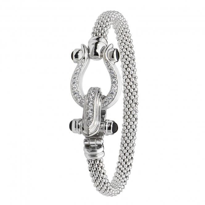 Silver Ladies Oval Mesh Horseshoe Clasp Zirconia Bangle G4227Acotis Silver JewelleryTH - G4227