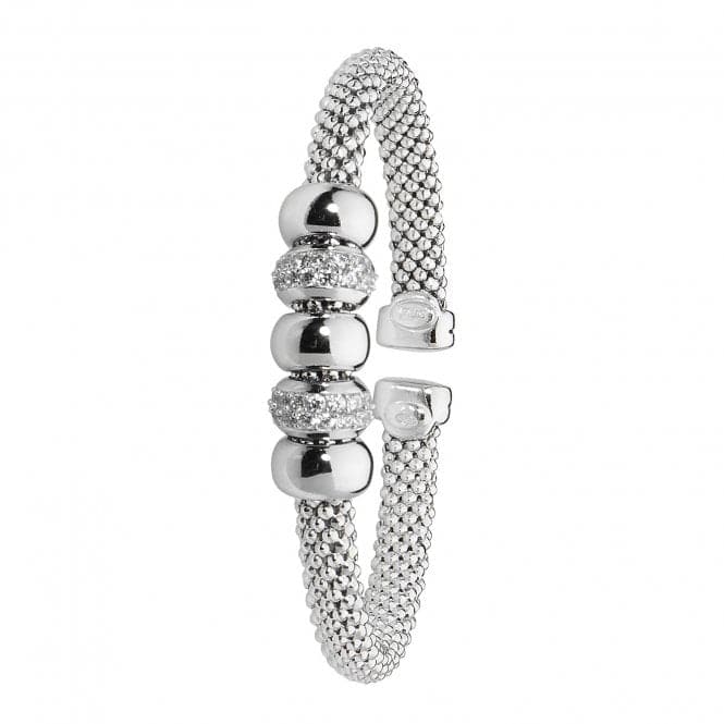 Silver Ladies Oval Mesh rhodium Plated Zirconia Bangle G4219Acotis Silver JewelleryTH - G4219