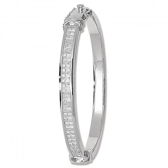 Silver Ladies Oval Zirconia Hinged Bangle G4045CZAcotis Silver JewelleryTH - G4045CZ