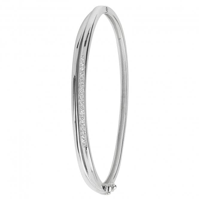 Silver Ladies Oval Zirconia Hinged Bangle G4260Acotis Silver JewelleryTH - G4260