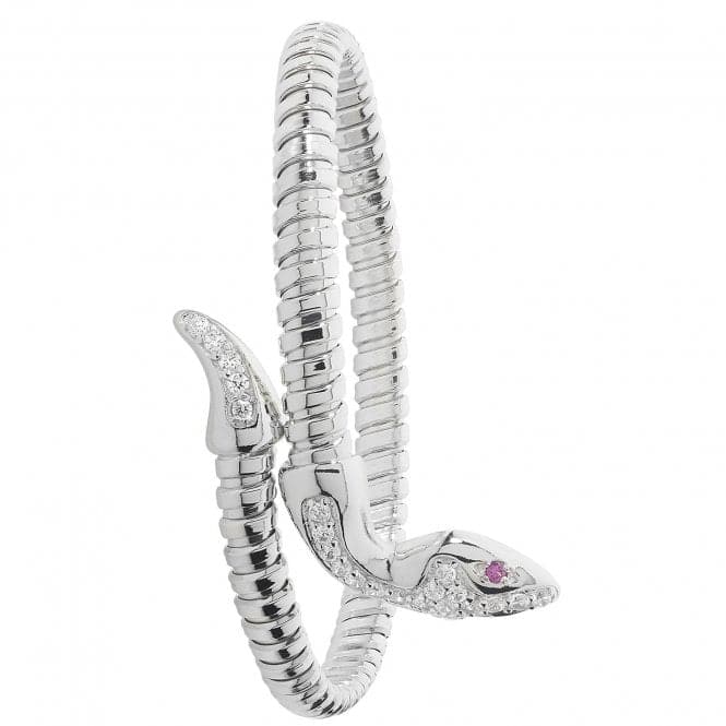 Silver Ladies Ovl rhodium Plated Red Eyes Zirconia Snake Bangle G4223rhAcotis Silver JewelleryTH - G4223rh