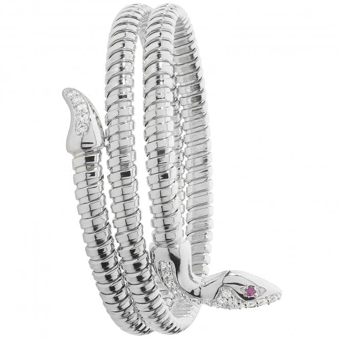 Silver Ladies Ovl rhodium Plated Red Eyes Zirconia Snake Bangle G4224rhAcotis Silver JewelleryTH - G4224rh