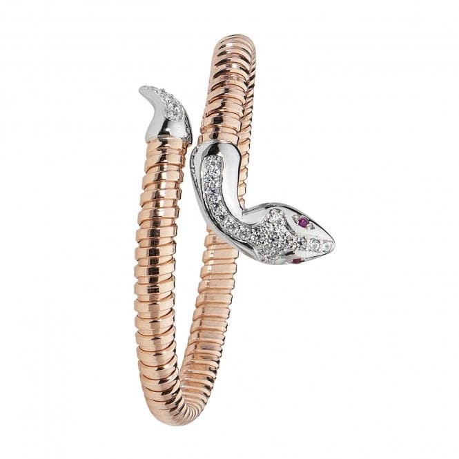 Silver Ladies Ovl Rose Gold Plated Red Eyes Zirconia Snake Bangle G4223RAcotis Silver JewelleryTH - G4223R