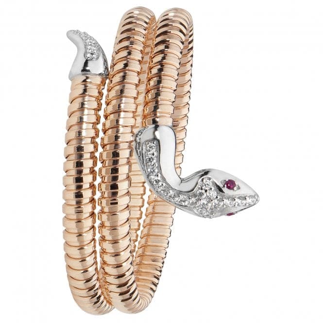 Silver Ladies Ovl Rose Gold Plated Red Eyes Zirconia Snake Bangle G4224RAcotis Silver JewelleryTH - G4224R