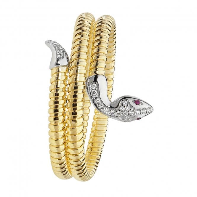 Silver Ladies Ovl Yel Gold Plated Red Eyes Zirconia Snake Bangle G4224YAcotis Silver JewelleryTH - G4224Y