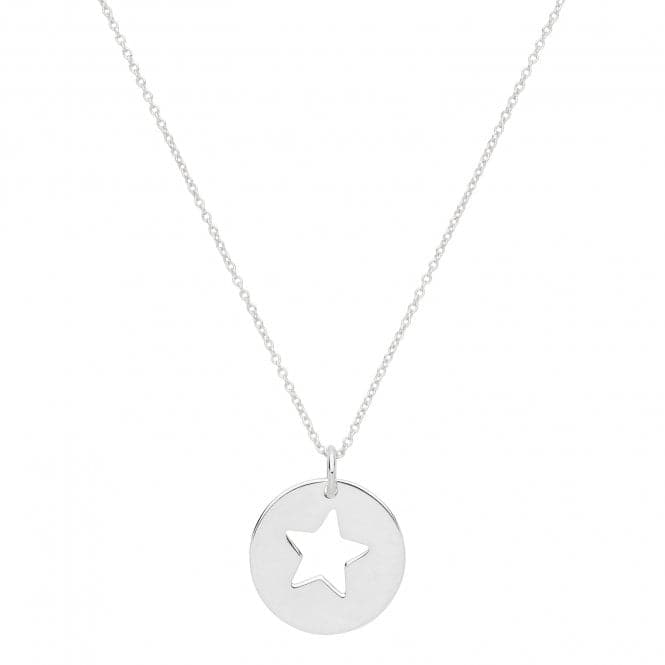 Silver Ladies rhodium Plated Disc With Star Necklace G3382Acotis Silver JewelleryTH - G3382