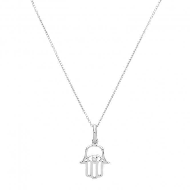 Silver Ladies rhodium Plated Hamsa With Single Zirconia Necklace G3377Acotis Silver JewelleryTH - G3377