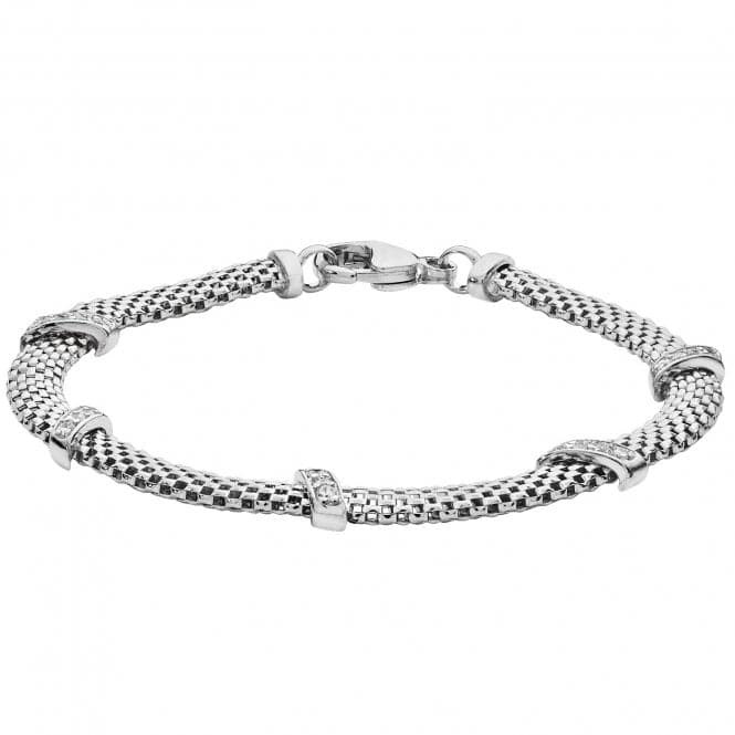 Silver Ladies rhodium Plated Mesh Zirconia Set Bracelet G3197BAcotis Silver JewelleryTH - G3197B