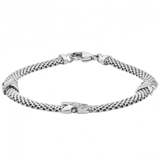 Silver Ladies rhodium Plated Mesh Zirconia Set Bracelet G3198BAcotis Silver JewelleryTH - G3198B