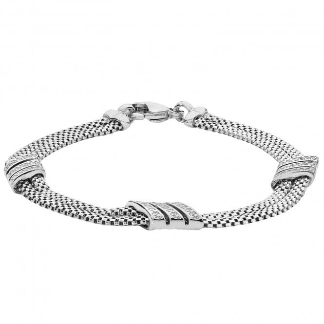 Silver Ladies rhodium Plated Mesh Zirconia Set Bracelet G3221BAcotis Silver JewelleryTH - G3221B