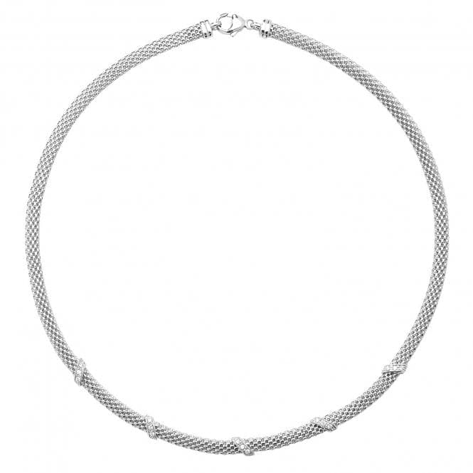 Silver Ladies rhodium Plated Mesh Zirconia Set Necklace G3197Acotis Silver JewelleryTH - G3197