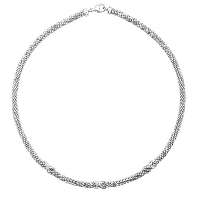 Silver Ladies rhodium Plated Mesh Zirconia Set Necklace G3198Acotis Silver JewelleryTH - G3198