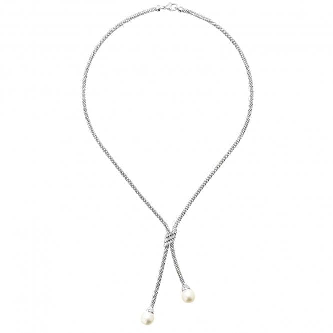 Silver Ladies rhodium Plated Mesh Zirconia Set & Pearl Necklace G3221Acotis Silver JewelleryTH - G3221