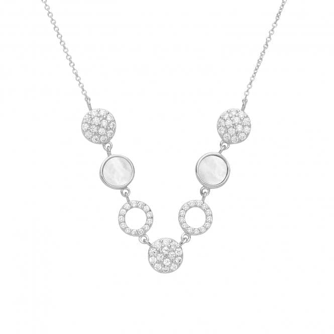 Silver Ladies rhodium Plated Zirconia And Mother Of Pearl Necklace G3379Acotis Silver JewelleryTH - G3379