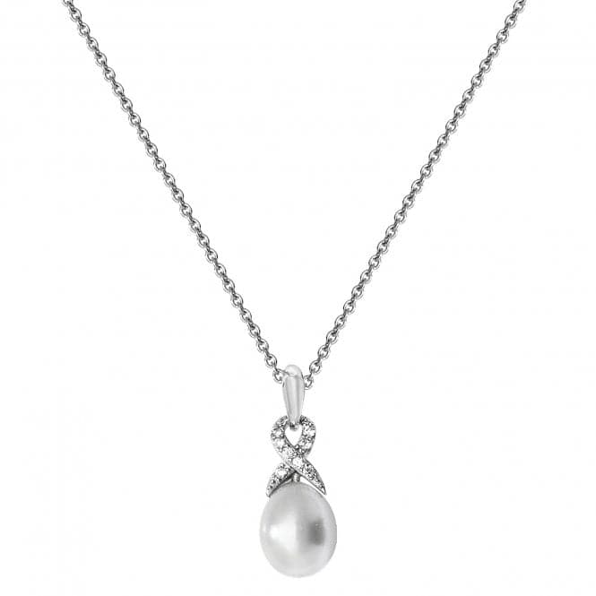 Silver Ladies rhodium Plated Zirconia Set & Pearl Necklace G3346Acotis Silver JewelleryTH - G3346