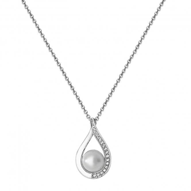 Silver Ladies rhodium Plated Zirconia Set & Pearl Necklace G3348Acotis Silver JewelleryTH - G3348