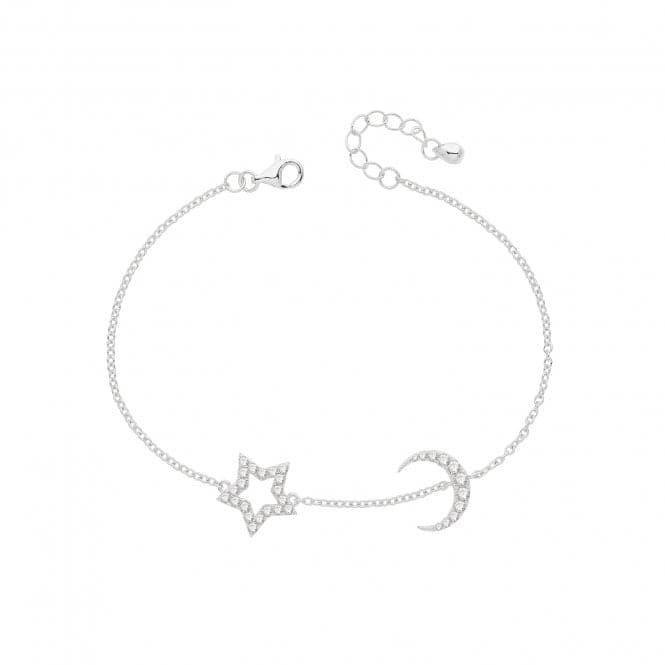 Silver Ladies rhodium Star / Moon Bracelet G2700Acotis Silver JewelleryTH - G2700