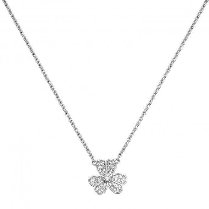 Silver Ladies Shamrock rhodium Plated Zirconia Necklace G3064Acotis Silver JewelleryTH - G3064