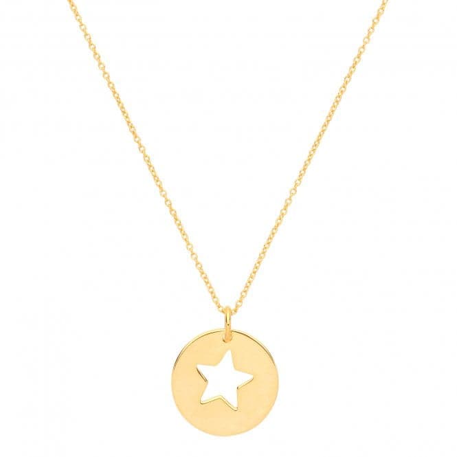 Silver Ladies Yel Gold Plated Disc With Star Necklace G3382GPAcotis Silver JewelleryTH - G3382GP