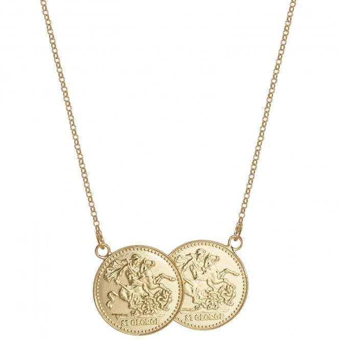 Silver Ladies Yel Gold Plated Full Double Sov Coin Necklace G3302FAcotis Silver JewelleryTH - G3302F