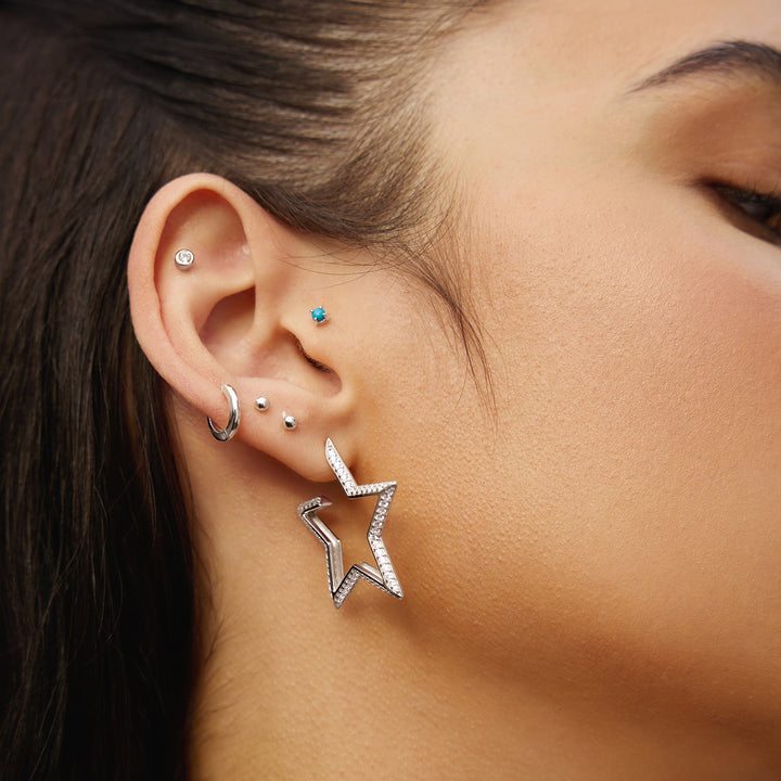 Silver Large Star - Shaped Pavé Hoop Earrings E064 - 09HAnia HaieE064 - 09H