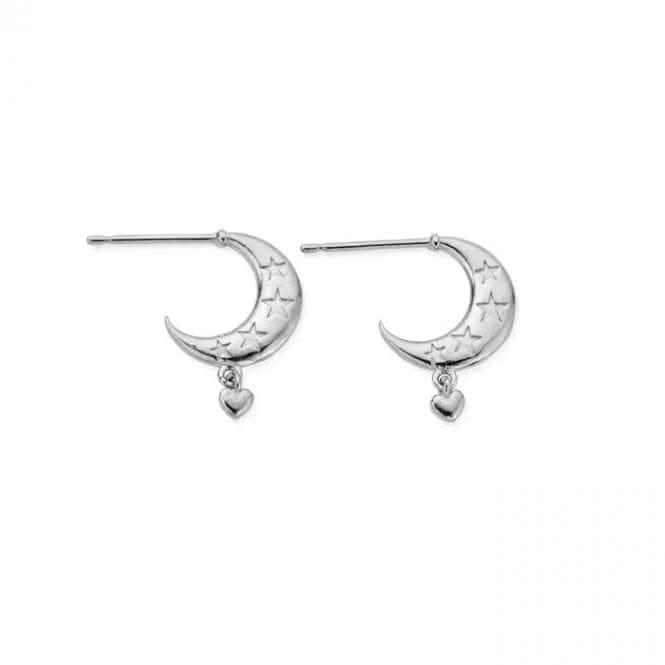 Silver Love By The Moon Huggie Hoop Earrings SEH3394ChloBoSEH3394