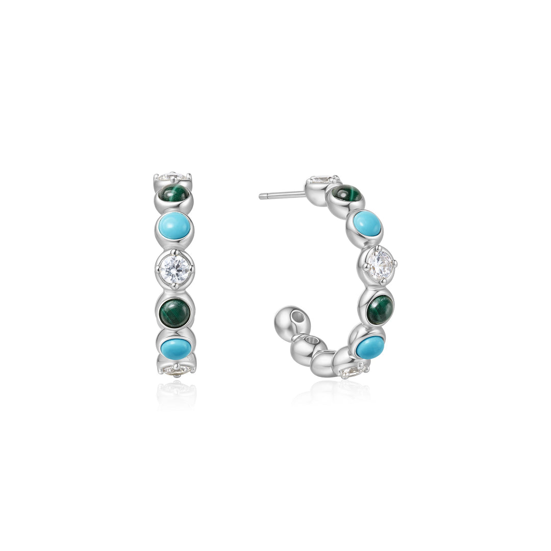 Silver Malachite and Turquoise Large Hoops E063 - 08HAnia HaieE063 - 08H